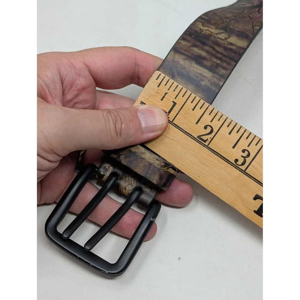 Camouflage Genuine Leather Double Prong Belt Forest Oak Camo 1402 Mens Size M